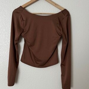 Women's Brown Long-Sleeve Boatneck Top